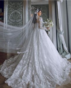 Elegante abito da ballo in pizzo 2024 Abiti da sposa Abiti da sposa Manica lunga Vestido su misura Allacciatura sul retro