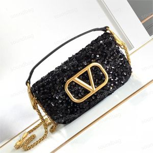 Mini Loco Luxurious Celebrity Handbag: Paljetter Pärlor, toppkorn, faux kristall, fashionabla lady vintage crossbody -supermode party drama drottning paljett svart