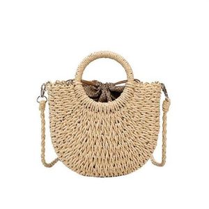 Summer Straw Beach Bag Handmade Round Women Shoulder Bags Raffia Circle Rattan Bags Bohemian Casual Woven Basket Handbags 20212356