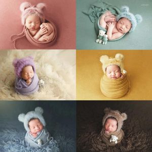 Filtar 3st/set Born Pography Props Infant Wraps Sticked Baby Boys Girls Po Faux Fur Hat Stretch Bear Doll