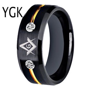 Band Rings Tungsten Carbide Vacuum Plating Black Golden Line With White Stones Mason Masonic Ring Anniversary Gift 231218