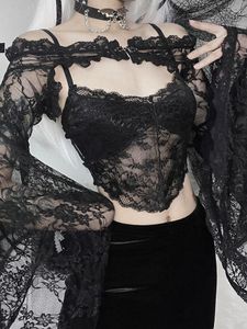 Camisoles & Tanks Sexy Nightclub Stitching Sheer Long Sleeve Cardigan Top