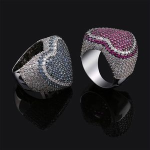 Ice Out Heart Shape Rings for Men Fashion Hip Hop Jewelry Silver Plated Pave Micro Hiphop Rings161V