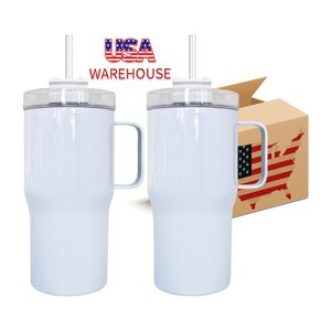 USA warehouse vacuum insulated white sublimation double walled stainless steel kids toddler travel mugs 20oz quencher tumbler with handle For DIY printing