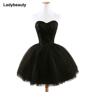 Urban Sexy Dresses Ladybeauty arrival elegant women short prom dress black lace up princess sweetheart beading fashion women black prom dress 231219