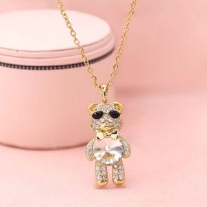New Arrival Gold Plated Hip Hop Stainless Steel Full Diamond Zircon Bear Necklace for Women