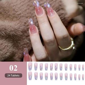 Zestawy do paznokci 24PCS Penetrujące lody Fałszywe paznokcie błyszczące Aurora Fałszywa prasa na francuskim prezent manicure