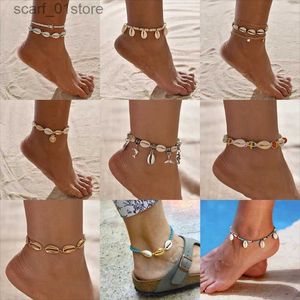 Anklets Vintage Boho Sea Shell Anklets för Women Turtle Dolphin Beads Summer Beach Ankel Armband On Leg 2019 Bohemian Jewelryl231219