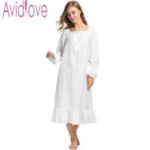 Sleepwear Wholesale Avidlove Women White Sleep Dress Cotton Long Sleeve Nightgown Sexig Solid Sleepwear Spring Autumn Home Dress Long Robe F
