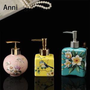 Dispenser Liquid Soap Dispenser Chinese Painted Ceramic Foam Soap Dispenser Creativity Flower Illustration Shampoo Bottle Home Badrum deco