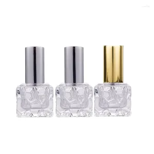 Bottiglie di stoccaggio 25 pezzi 10 ml Bottiglia di nebulizzazione spray in vetro trasparente Cosmetica ricaricabile Oro Argento Coperchio nero Mini quadrato Atomizzatore di profumo campione