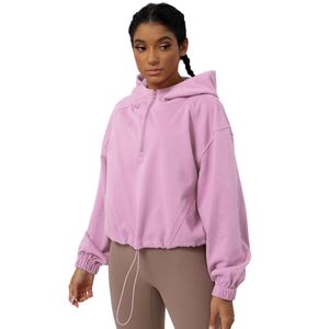 Pullover Instagram europeo e americano con cappuccio Yoga Fitness Top da donna Cappotto da corsa all'aperto Cerniera Maglione sciolto a maniche lunghe da donna