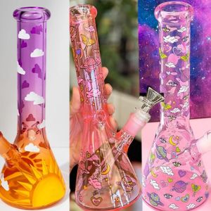 10 inch Colorful Straight Ice Bubbler Hookah Rainbow Glass Water Bong Downstem 14 mm Bowl Dab Rigs Bong