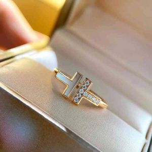 Designer Brand Ring Double T Ring S925 Sterling Silver Plaed 18K Rose Gold Opening Inlaid med Diamond Jewelry Half Wedding Anniversary for Women Gift With Box med Box