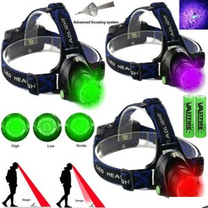 Flashlights Torches Outdoor Tools 2000Lm Zoomable Headlamp Green Red Uv 395Nm Light Waterproof Usb Head Lamp 3 Mode Lantern For Hunt Dhz86