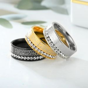 Luxo árabe islâmico muçulmano allah iced out cz charme anel cor dourada 14k anéis de ouro amarelo para mulheres homens jóias religiosas