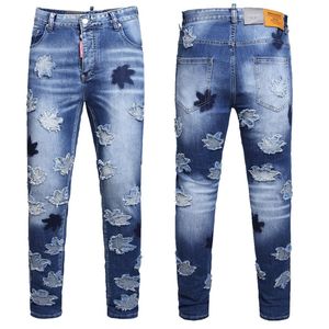 2 Ny designer herr mager byxor casual jeans män mode orolig rippad smal motorcykel moto cyklist denim hip hop byxor#319