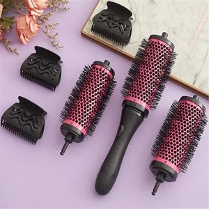 ヘアブラシ6pcs/set 3サイズ分離可能なハンドルヘアローラーブラシを配置するクリップアルミニウムセラミックバレルカーラーコームヘアブラシ231218