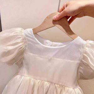 Flickans klänningar Girls 'Dress Summer New Short Sleeve Champagne Puffed Sleeve Princess Dress