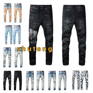 Designer Jeans Mens Denim Embroidery Pants Fashion Holes Trouser US Size 28-40 Hip Hop Distressed Zipper Trousers for Male 2022 Top Sell 714