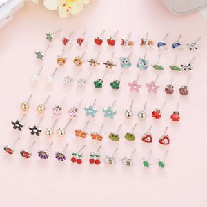 30 Pairs Mixed Colors Cute Enamel Daisy Mushroom Frog Fox Animal Stud Earrings Kids Jewelry Set