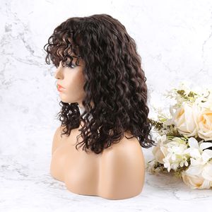 Bella Hair Perucas Curtas Encaracoladas com Franja Peruca Cheia de Renda Água Oceano Onda Bob Peruca para Mulheres Perucas Bob Sem Cola Cabelo Humano Pré Arrancado 200 Densidade Onda Italiana Profunda Ondulada