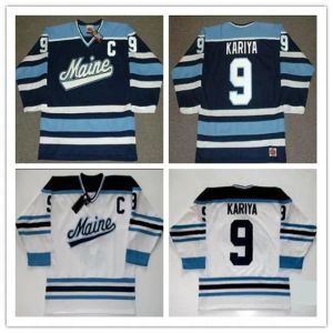 Anpassade herr #9 Paul Kariya Maine Black Bears Jersey 1993 NCAA Throwback Hockey Jersey Vintage K1 Sportswear White Blue eller personaliserad någon N 36