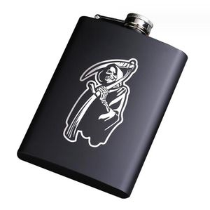 8oz Stainless Steel Black Hip Flask Funny design Black Pocket Flasks laser engraver Custom Logo Outdoor Whisky Wine Pot Alcohol Bottle Gift