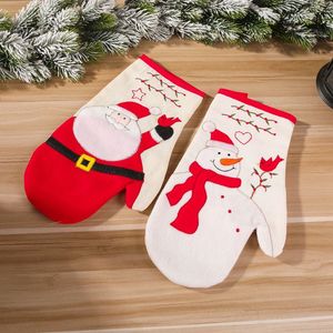 Christmas Baking Oven Mitts Kitchen Heat Resistant Grilling Anti-scalding Oven Gloves Santa Claus Snowman Tray Pot Dish Bowls Mitt Holder Q840