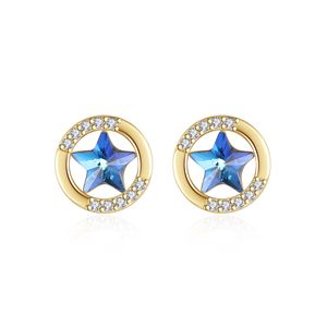 New Fashion Blue Star Plated 18K Gold Stud Earrings Jewelry European Women Micro Set Zircon S925 Silver Round Earrings for Women Wedding Party Valentine's Day Gift SPC