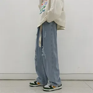 Jeans da uomo Pantaloni da uomo strappati con arrivo retrò Pantaloni stile americano dritti Casual Oversize primavera Pantaloni a gamba larga in denim Streetwear D126