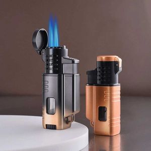 New Gradient Color Three Straight Flush Turbo Torch Windproof Cigar Lighter Blue Flame Butane No Gas Portable Men's Gift