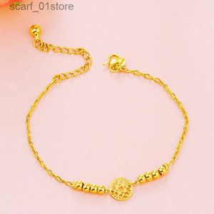 Anklets Fine Jewelry Real 18K Gold Hollow Cylinder Anklet for Women Solid 999 Anklet Chain Engagement Birtay Wedding GiftsL231219