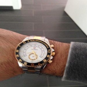 Gold Watch Men GMT Rotatable Bezel Sapphire Glass ze stali nierdzewnej opaska sportowa Kwarcowa Kwarc RelOJ Relogio 44mm H1012259Q