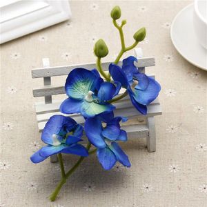 Ramo de orquídeas artificiales de seda, flores artificiales para el hogar, suministros de decoración para fiesta de boda, plantas de orquídeas DIY, azul, blanco 267H
