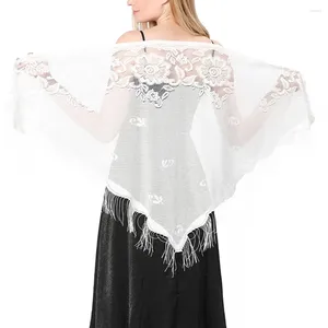 Scarves Lace Tassels Triangle Scarf Sheer Hollow Out Breathable Long Fringe Muslim Hijabs Evening Party Shawl Elegant