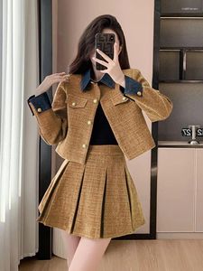 Work Dresses High Quality Ladies Small Fragrance Tweed Two Piece Set For Women French Vintage Jackets Coat Pleated Skirt 2 Outfit