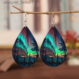 Dangle Chandelier 1Pair Bohemian Fashion Style PU Leather Droplet Earrings Forest Print Men's and Women's Daily Wear Ear Jewelry Creative PersonalL231219