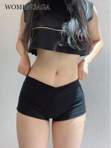 Women's Shorts Simple Black WOMENGAGA Dance Fitness Running Ultra Short Sports Casual Female Summer Tight Low Waist Sexy Korean US8F