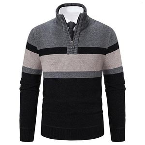 Men's Sweaters Half Zip Sweater Mens Fall And Winter Color Blocking Casual Knitwear Simple Models Stand Up Collar Hoodless Long Sleeved