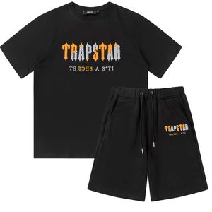 Top Trapstar Towel embroidery Mens t Shirt 2 peice Short Sleeve Outfit Chenille Tracksuit Black Cotton London Streetwear S-XL