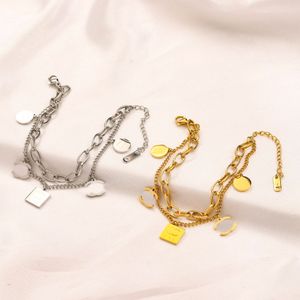 Women Bracelets Bangle Chain 18K Gold Plated Letter Bracelet Wristband Cuff Chain Stainless steel Fashion Jewelry Gift