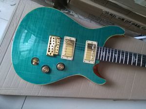 Yüksek kaliteli Paul Reed Tiger Flame Maple Özel 24 FRETS Yeşil Elektro Gitar Maun Vücut Gülağacı Klavye