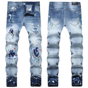 2 neue Designer-Herren-Jeans, dünne Hosen, lässige Luxus-Jeans, Herrenmode, Distressed, zerrissen, schlank, Motorrad, Moto, Biker, Denim, Hip-Hop-Hosen # 312