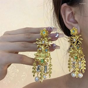 Dangle Earrings Gold Colour Leaves Earring Exaggerated Charm Jewellery Cubic Zirconia Imitated Pearl Pendant Jewelry Trendy Accessories