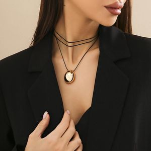 Pendant Necklaces IngeSight.Z Vintage Curved Metal Necklace For Women Punk Black Leather Wax Cord Choker Party Gift 2024