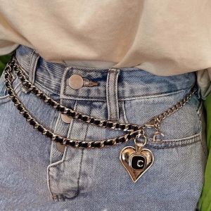 2023 Luxury quality charm pendant necklace waist belt black genuine leather have box Waist chain wholesale