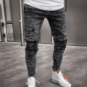 Jeanse Feitong Top Brand Men Ubrania 2019 Chude rozciągnięte dżinsowe spodnie w trudnej sytuacji Freyed Slim Fit Dżinsy spodnie mężczyzn C19042101