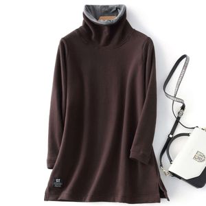 High Necked Hoodie for Women in 2023, New Plush and Thickened Mid Length Commuting Autumn/winter Loose Bottom Top H3944