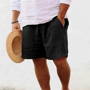 Underbyxor vintage bomullslinne fast färg shorts mens vår sommar casual löst dragskingning bindning kort byxa män fritid havs sida shortsl1218